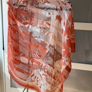 Coral orange sea print & floral white square scarves (2). Can be bandeau tops!